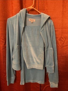 Juicy Couture Baby Blue Velour Zip Hoodie & Top Set